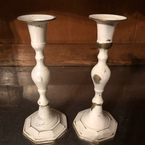White distressed brass Candlesticks